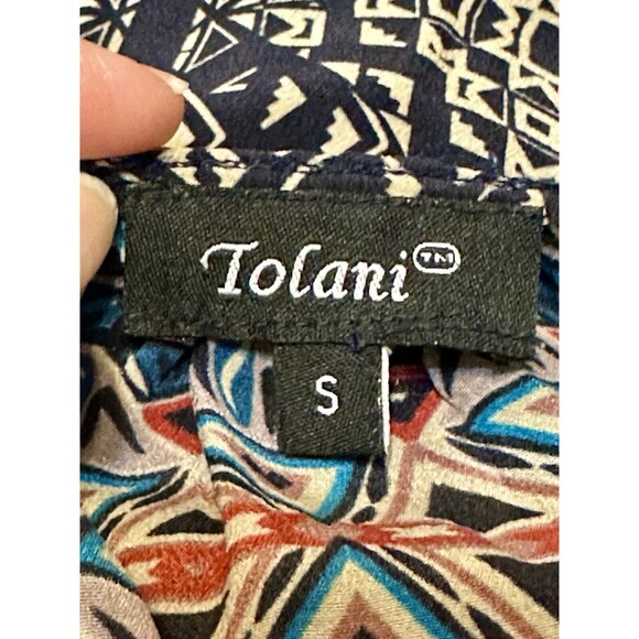 Anthropologie Tolani Women Size S Silk Geometric Tunic Blouse Boho Patchwork - Picture 8 of 10